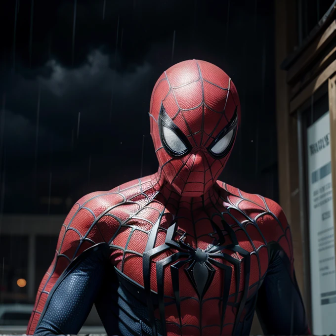 Spider man in the rain