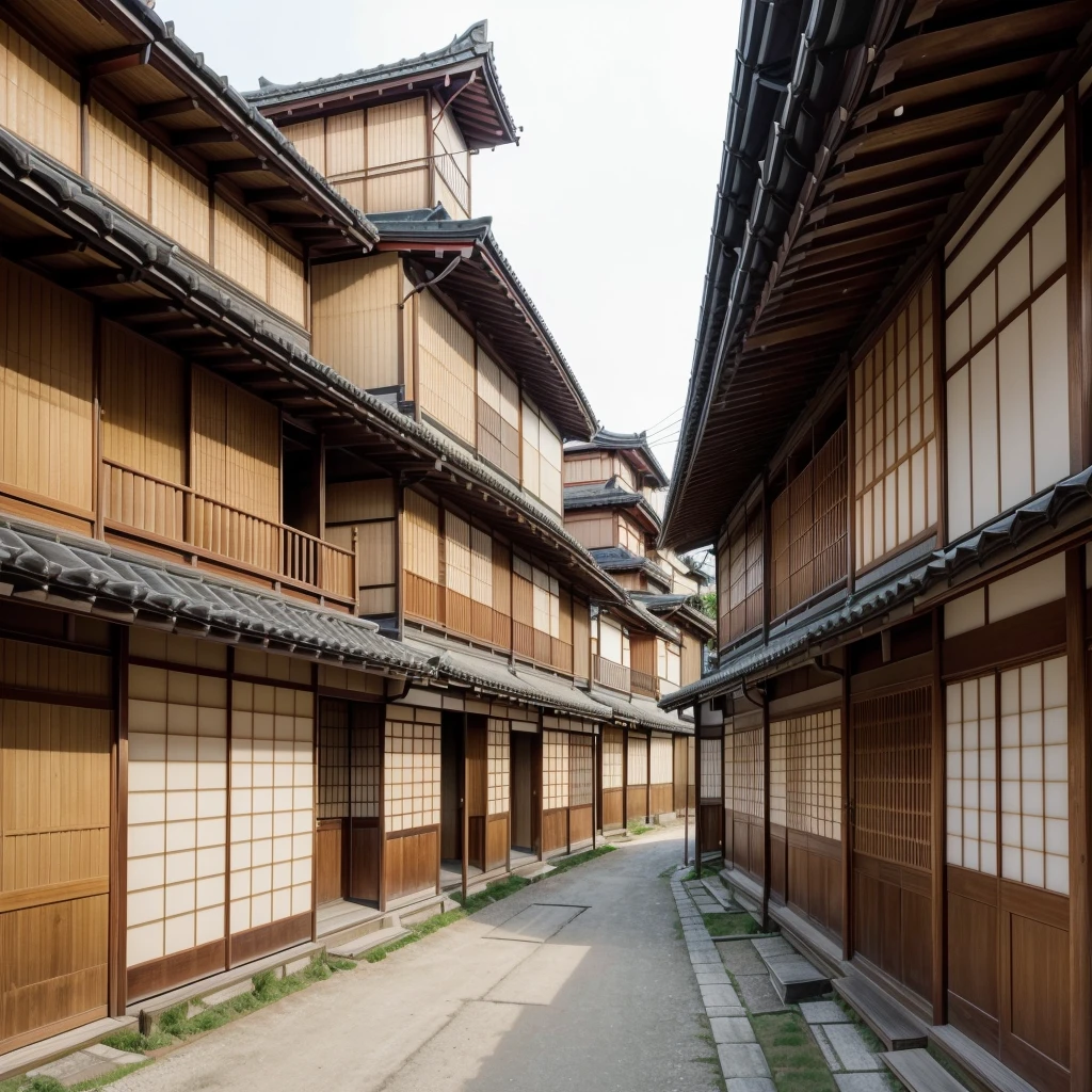 melhor qualidade, ((Obra de arte)),8k,a city in japan, ((com uma arquitetura tradicional japonesa e casas vermelhas)) a cidade se mistura com o ambiente ao seu redor