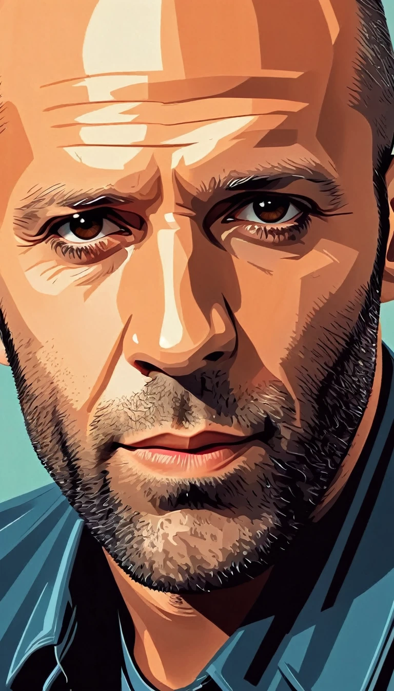 Vector art, vectorized, portrait, Jason Statham , Vector art, close up portrait, minimalized, toned colors,