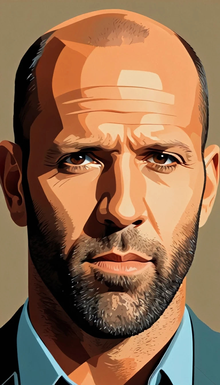 Vector art, vectorized, portrait, Jason Statham , Vector art, close up portrait, minimalized, toned colors,