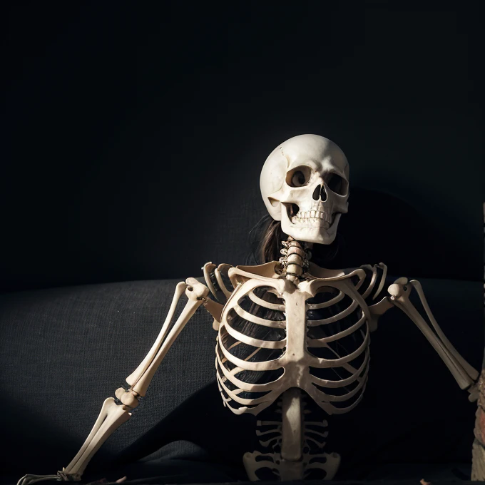 Skeleton in a dark florest