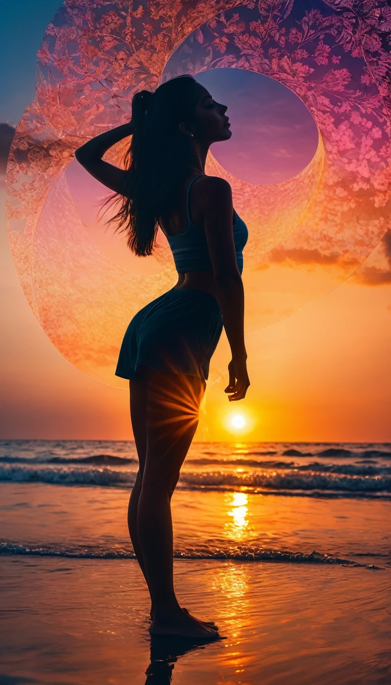 (masterpiece, best quality:1.2), 1girl, solo, standing_split,
Silhouette photo of 1 woman, multiple exposure, sunset, enhance, intricate, high-saturation, (best quality, masterpiece, Representative work, UHD, HIghres, Professional, 8k wallpaper:1.3)