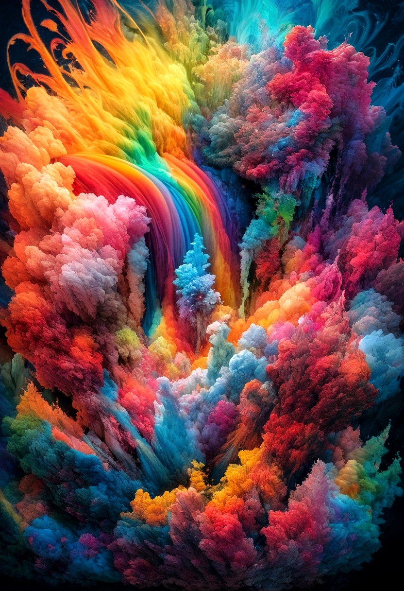 create a masterpiece. When worlds collide. Swirling liquid rainbow colored paint, neon paint drip, Triple exposure photo style. unsubstantial, octane rendering, Vibrant neon colors, extremely cinematic, very powerful picture, National Geographic Photo.