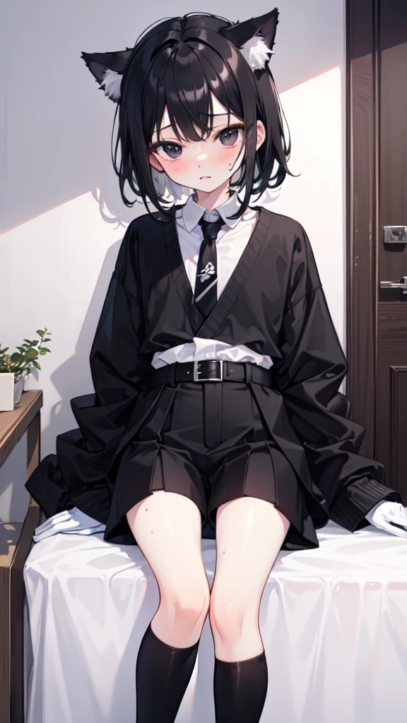 best quality, masterpiece, 1girl, black hair, yellow eyes, school uniform, indoors, lying, on bed, white socks,ruffle socks,toes, (close-up:0.4),bed sheet, pillow, <lora:sockWhoseNameIDont_v20:0.5>