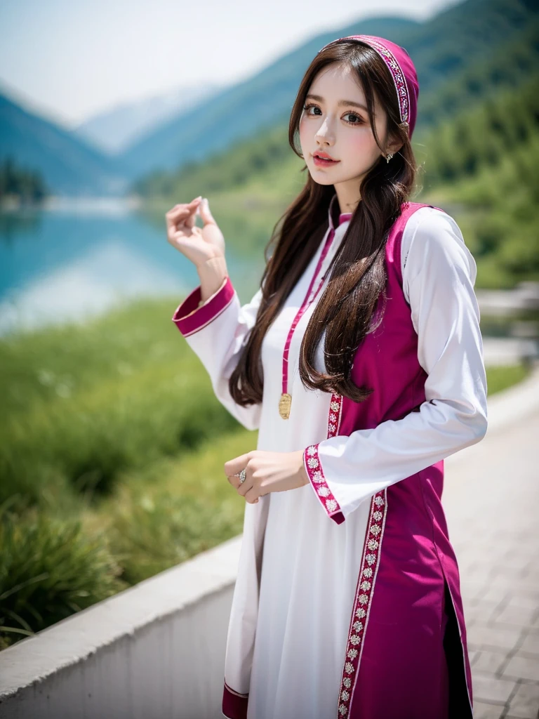 (((HD photo))), ultra high res.photorealistic:. 1.4, UHD wearing shalwar kameez hijab in naran kaghan