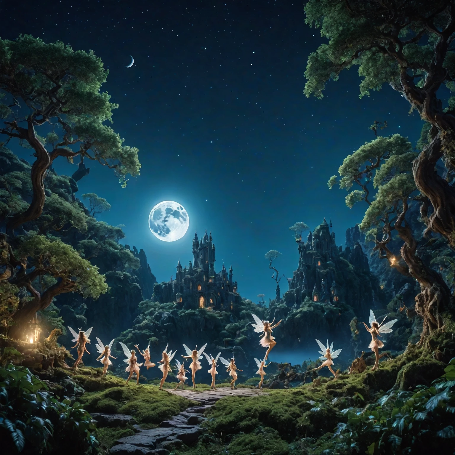 cinematic photo cinematic photo wide shot, full frame, cinematic still, hdr, analog raw photo of a moonlit night, fairies dancing with fantasy creatures, hyperdetailed, 4k, uhd, masterpiece art by Angus McKie. . 35mm photograph, film, bokeh, professional, 4k, highly detailed . 35mm photograph, film, bokeh, professional, 4k, highly detailed