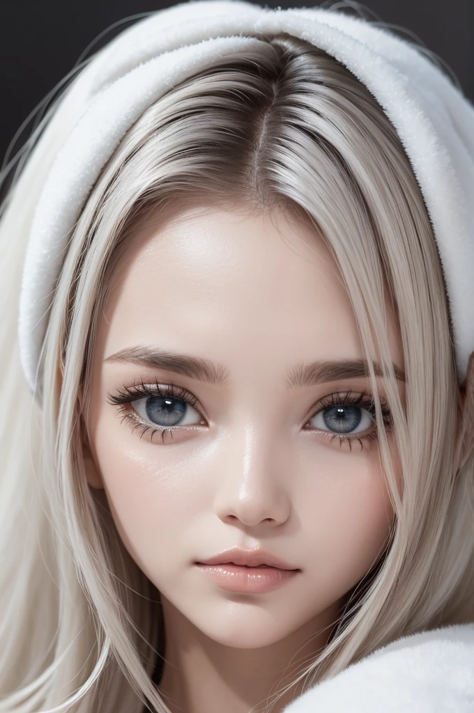 MeninaMix olhos azuis cabelo branco com orelhas de lobo