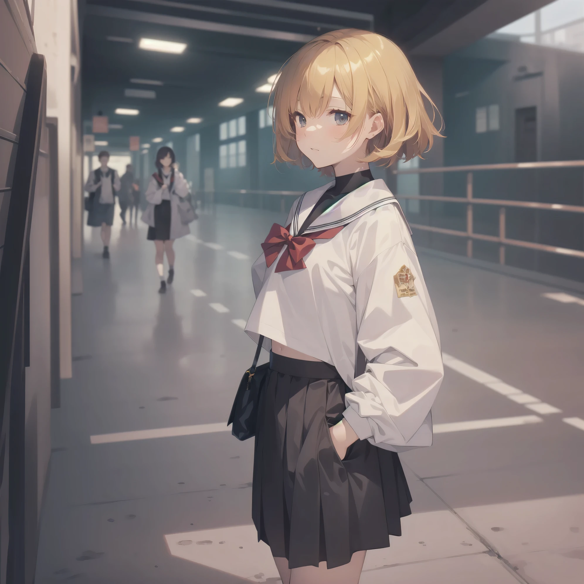 ultra-absurdres-Top quality by artist God, ultra-detailed, high resolution, anime moe artstyle, best anime 8k konachan wallpaper, pixiv contest winner, pool:2810, perfect anatomy,break, 1girl, (Please draw a girl walking sleepily to school alone. )break,(Solo,little female, 13-year-old:1.3),Full limbs, complete fingers,a junior high school student, (very short hair), short cut, flat chest, , small butt, small black eyes, beautiful detailed eyes, well-proportioned iris and pupils, expressive eyes, highres detailed hair, soft expression, salor school_uniform, sailor collar, serahuku, bow, pleated skirt,(Detailed Lighting), (Detailed background), in the School commute route. break,super detailed skin, Best cinematic lighting powered by famous artist, 8k,beauty illustration,photoshop_(medium),very aesthetic,break,((artist:takafumi )), artist:clamp ,artist:carnelian ,artist:kantoku ,

