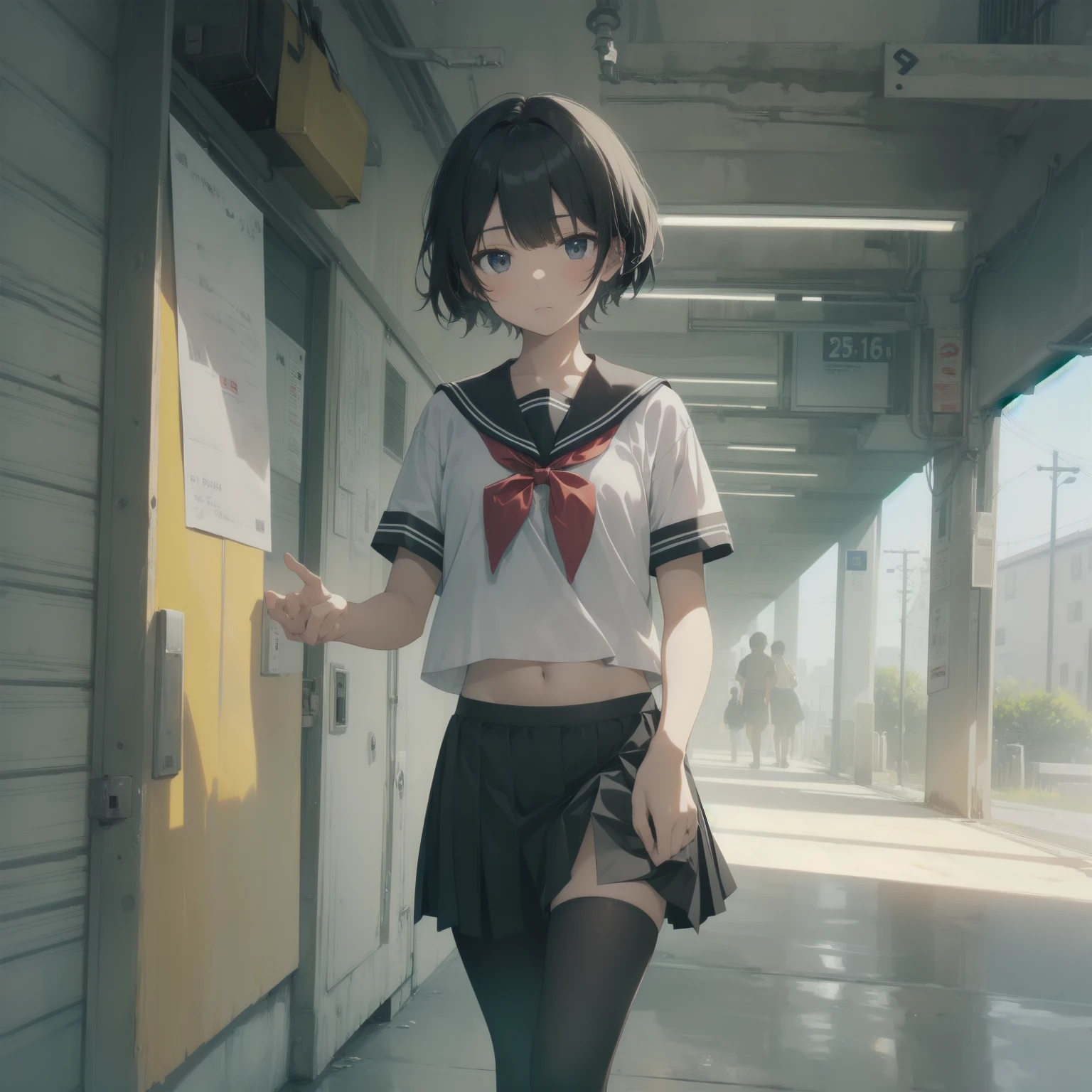 ultra-absurdres-Top quality by artist God, ultra-detailed, high resolution, anime moe artstyle, best anime 8k konachan wallpaper, pixiv contest winner, pool:2810, perfect ???????,break, 1girl, (Please draw a girl walking sleepily to school alone. )break,(Solo,little female, 13-year-old:1.3),Full limbs, complete fingers,a junior high school student, (very short hair), short cut, flat chest, , small butt, small black eyes, beautiful detailed eyes, well-proportioned iris and pupils, expressive eyes, highres detailed hair, soft expression, salor school_uniform, sailor collar, serahuku, bow, pleated skirt,(Detailed Lighting), (Detailed background), in the School commute route. break,super detailed skin, Best cinematic lighting powered by famous artist, 8k,beauty illustration,photoshop_(medium),very aesthetic,break,((artist:takafumi )), artist:clamp ,artist:carnelian ,artist:kantoku ,
