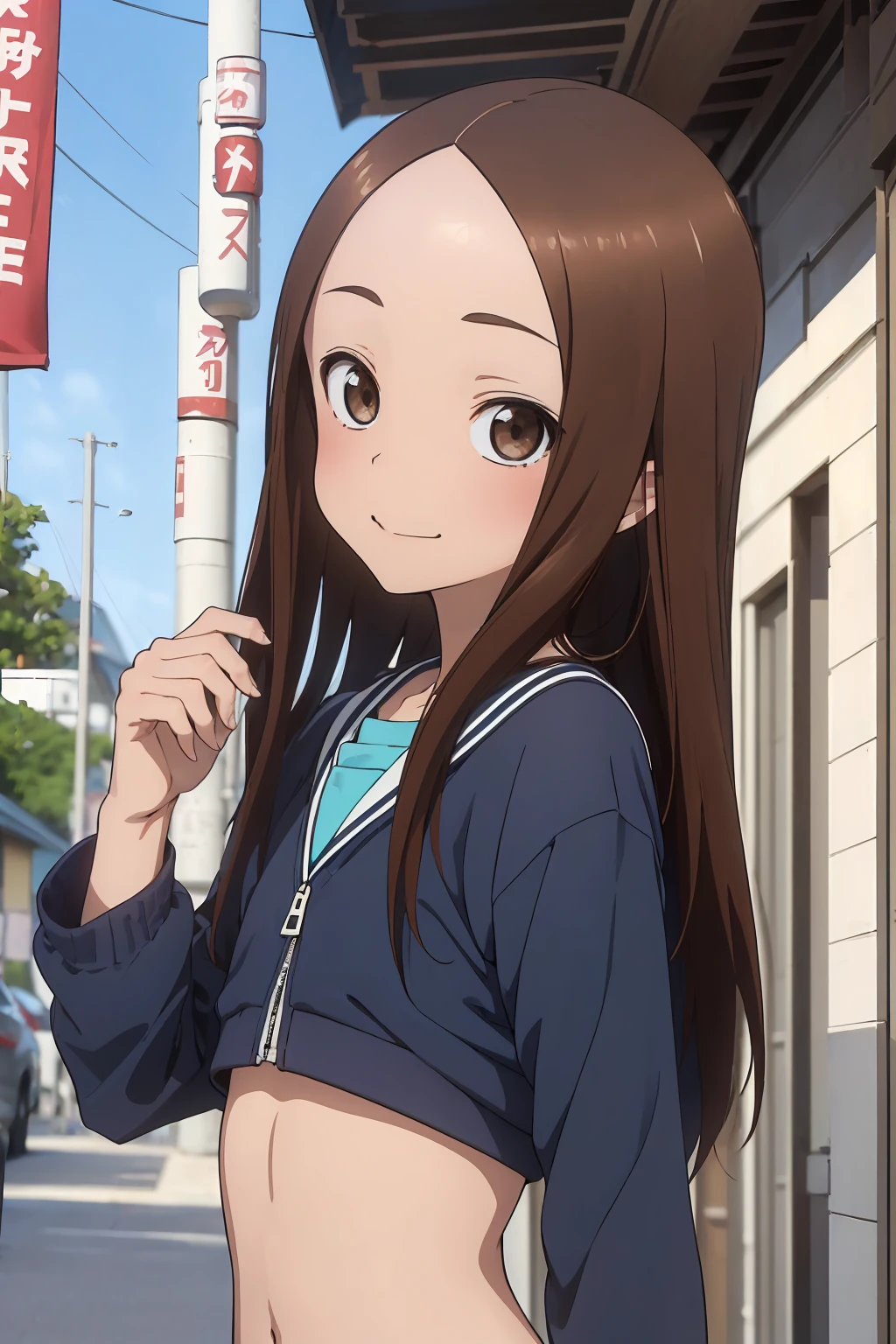 Browsing Caution (4kquality, 最高quality, Takagi1, Brown eyes, length_hair, Ultra-small_chest,)A vivid face Blue Bikini 16Year Sexy pose Fascinating Beautiful Abs 綺麗なOcean岸 Ocean