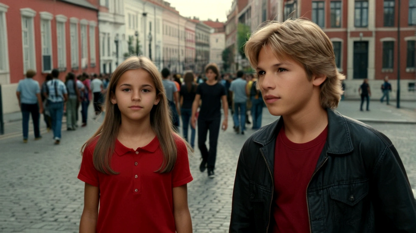 a young man called lineker, , he has a face similar to Jon Bom Jovi, he has light hair, brown eyes, black blouse, black pants, black sneakers, at school meeting a girl called Jessica, 11 years oldface similar to jon bom jovi she has light hair, brown eyes, black blouse, black pants, blue sneakers