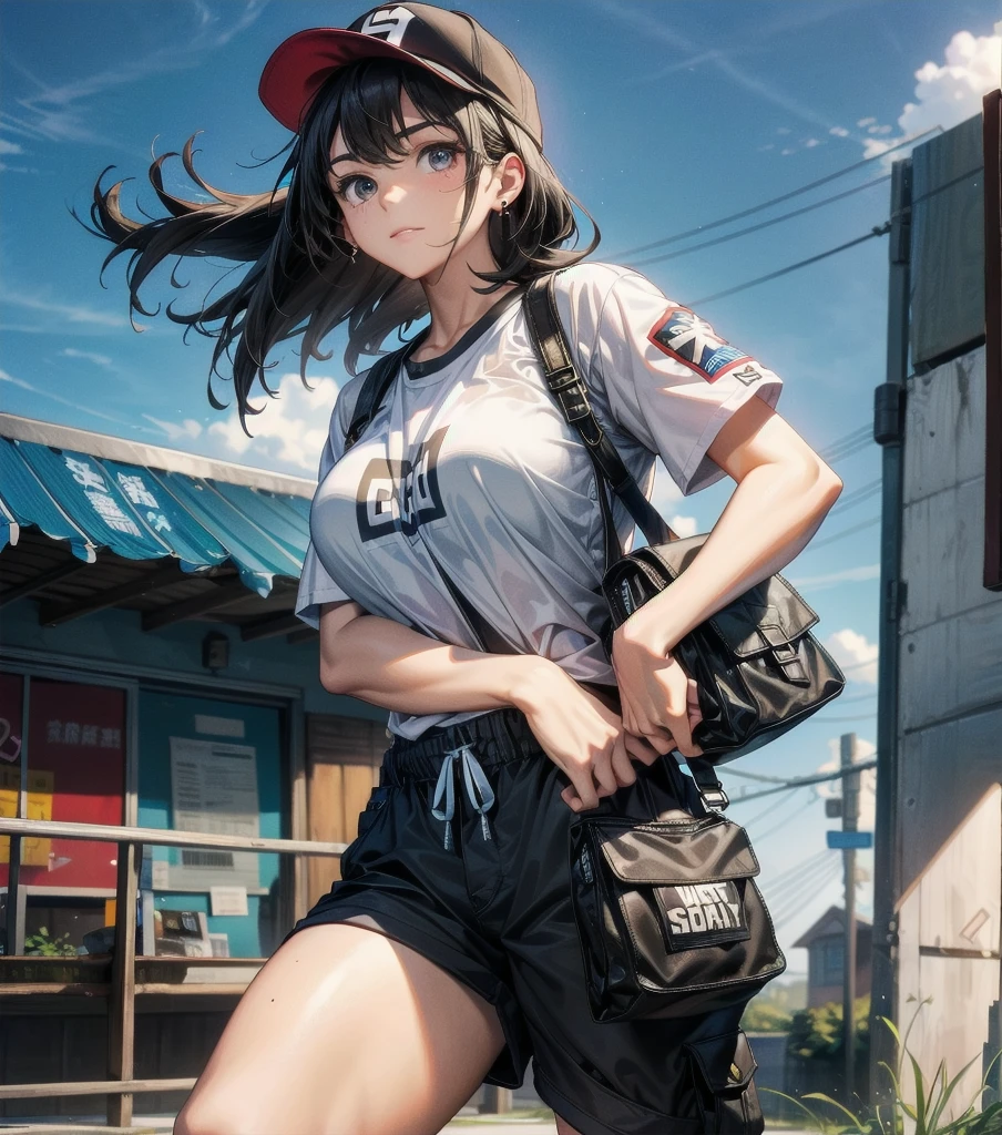 Rikka body, rikka takarada, Black Hair, blue eyes, Long Hair, orange Scrunchie, Scrunchie, wrist Scrunchie,Off-the-shoulder sleeveless dress,Bare shoulders,Bare neck,Bare arms,bare clavicle,Long skirt,sneakers,Baseball hats,happy smile, smile, Open your mouth,whole bodyがイラストに入るように,
break outdoors, Coastal Road,
break looking at viewer,whole body, (Cowboy Shot:1.5),
break (masterpiece:1.2), highest quality, High resolution, unity 8k wallpaper, (figure:0.8), (Beautiful fine details:1.6), Highly detailed face, Perfect lighting, Highly detailed CG, (Perfect hands, Perfect Anatomy),