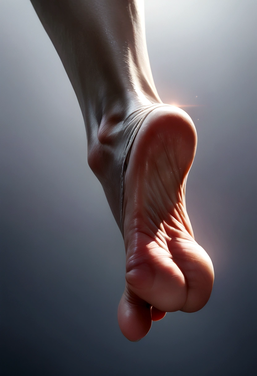 illuminated foot muscles, realistic image, perfect foot, light gray background