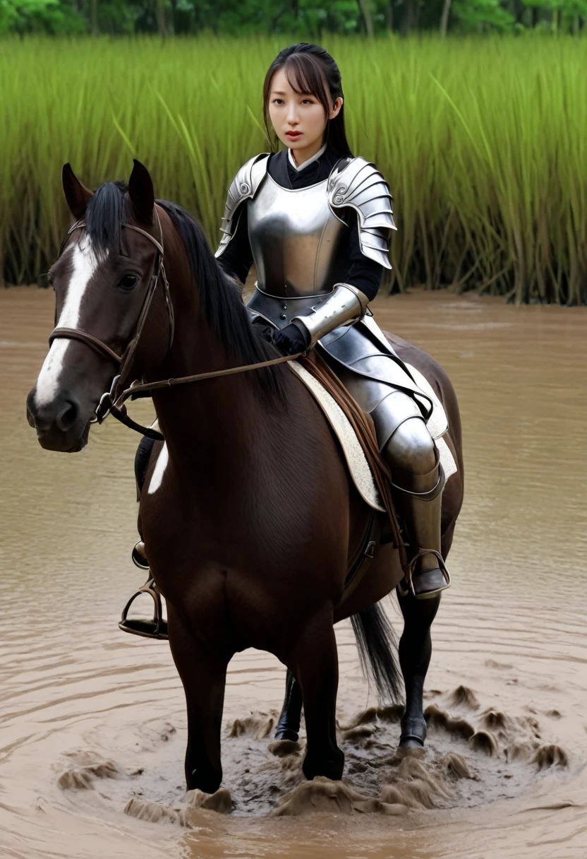 (((masterpiece))),(((Highest quality))),((Tabletop:1.4, Highest quality)), (Realな写真:1.4),
((1 cute girl knight)),rodeo,
(超High resolution:1.2),, wonderful, Very detailed CG Unity 8k wallpaper, Very detailed, High resolution,fat horse ridden by japanese girl,
Soft Light, Beautiful detailed girl, Droopy eyes,Very detailedな目と顔, Beautiful and exquisite nose, Beautiful and exquisite, horse ridden by a girl can't move in swamp because its drowned in the sticky mud:10.0 ,Displeased face:4.0,Real,Stir,Anatomically correct,action scene of fight
