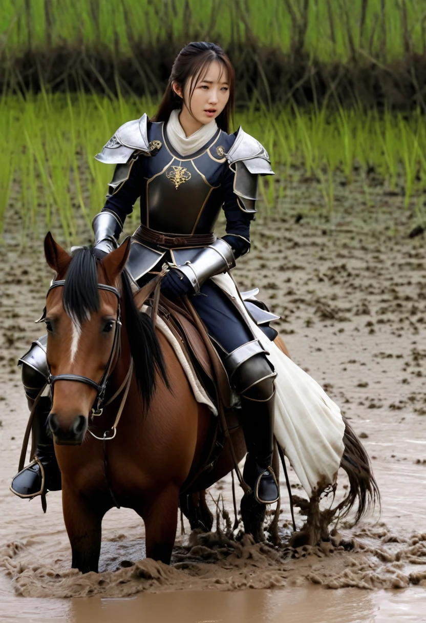 (((masterpiece))),(((Highest quality))),((Tabletop:1.4, Highest quality)), (Realな写真:1.4), 
((1 cute girl knight)),rodeo,
(超High resolution:1.2),, wonderful, Very detailed CG Unity 8k wallpaper, Very detailed, High resolution,fat horse ridden by japanese girl,
Soft Light, Beautiful detailed girl, Droopy eyes,Very detailedな目と顔, Beautiful and exquisite nose, Beautiful and exquisite,  horse ridden by a girl can't move in swamp because its drowned in the sticky mud:10.0 ,Displeased face:4.0,Real,Stir,Anatomically correct,action scene of fight