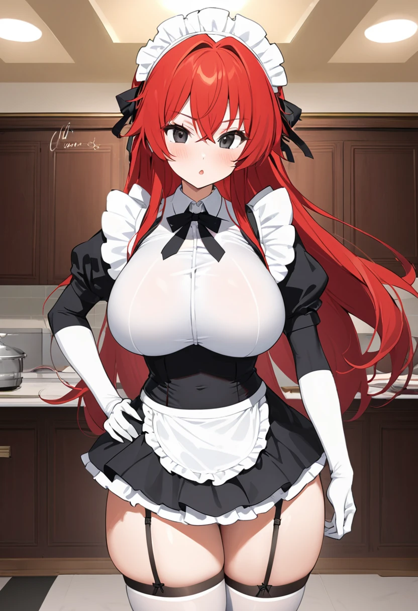 My name is Hikaru, I am a white test woman with long red hair and black eyes. I am 1.60cm tall and weigh 46kg. My breast sizes are 300 cm, my waist is 60 cm and my hips are 200 cm. Dressed in a tight fitting maid outfit with Garter belt. With big breasts 300 cm