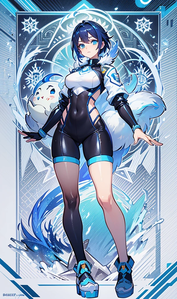 (high-res, vivid colors), blue bird alien, detailed feathers, sparkling eyes, alien landscape, vibrant colors, surreal atmosphere, glowing lights, otherworldly features, intricate patterns, dreamlike scenery, Arctic Frost Ranger: A suit featuring icy blue and frosty white hues, accented with snowflake patterns and frost crystals. This Ranger commands the power of ice and cold, with abilities such as creating blizzards, forming ice constructs for defense, and freezing enemies in their tracks.