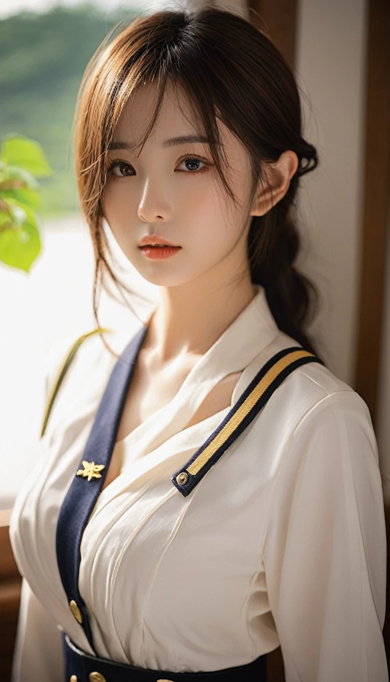 NSFW,((Highest quality、8K、masterpiece:1.3))、Sharp focus:1.2、Beautiful woman with perfect figure:1.4、(((Small breasts A cup)))、Wet body:1.2、(((Highly detailed face and skin texture)))、Detailed Eyes、double eyelid、Bondage,Slave,thin、Esbian all over,From below,(((Breasts protruding from the uniform)))、Prime lens 85mm、F-number release、Sexy hairstyle、Backlighting、I&#39;m spreading my legs、