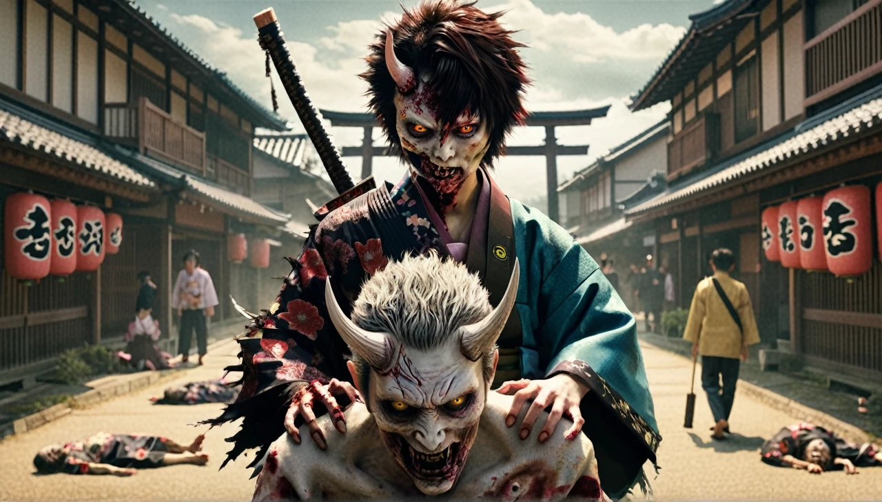 Zombie in demon kimono