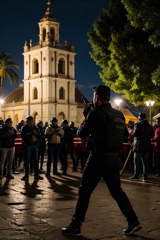 quiero que crees una imagen de un ladron en la noche en medio de un parque religioso