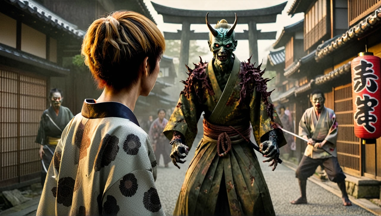 Zombie in demon kimono