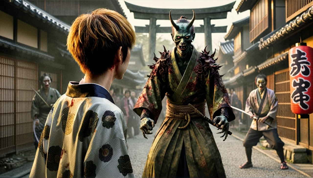 Zombie in demon kimono