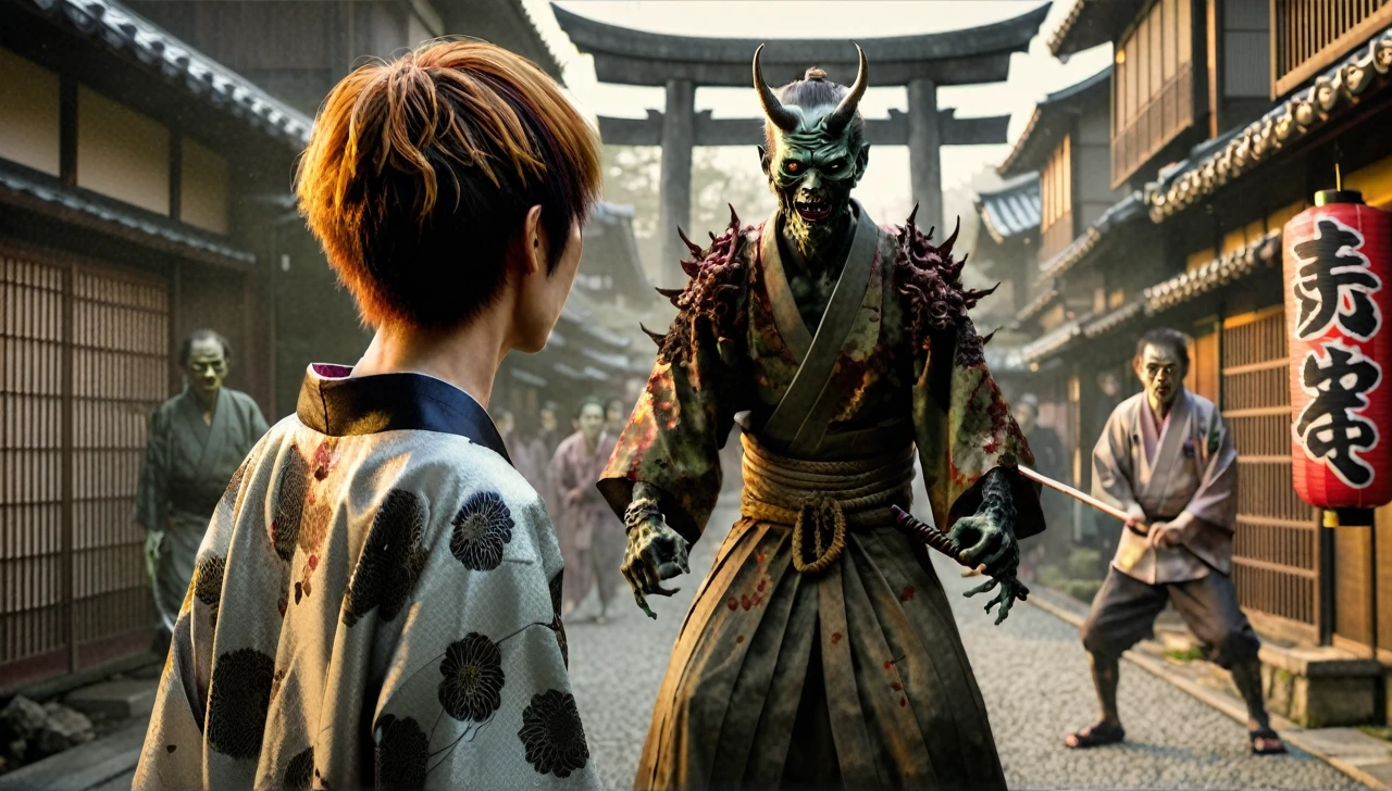 Zombie in demon kimono