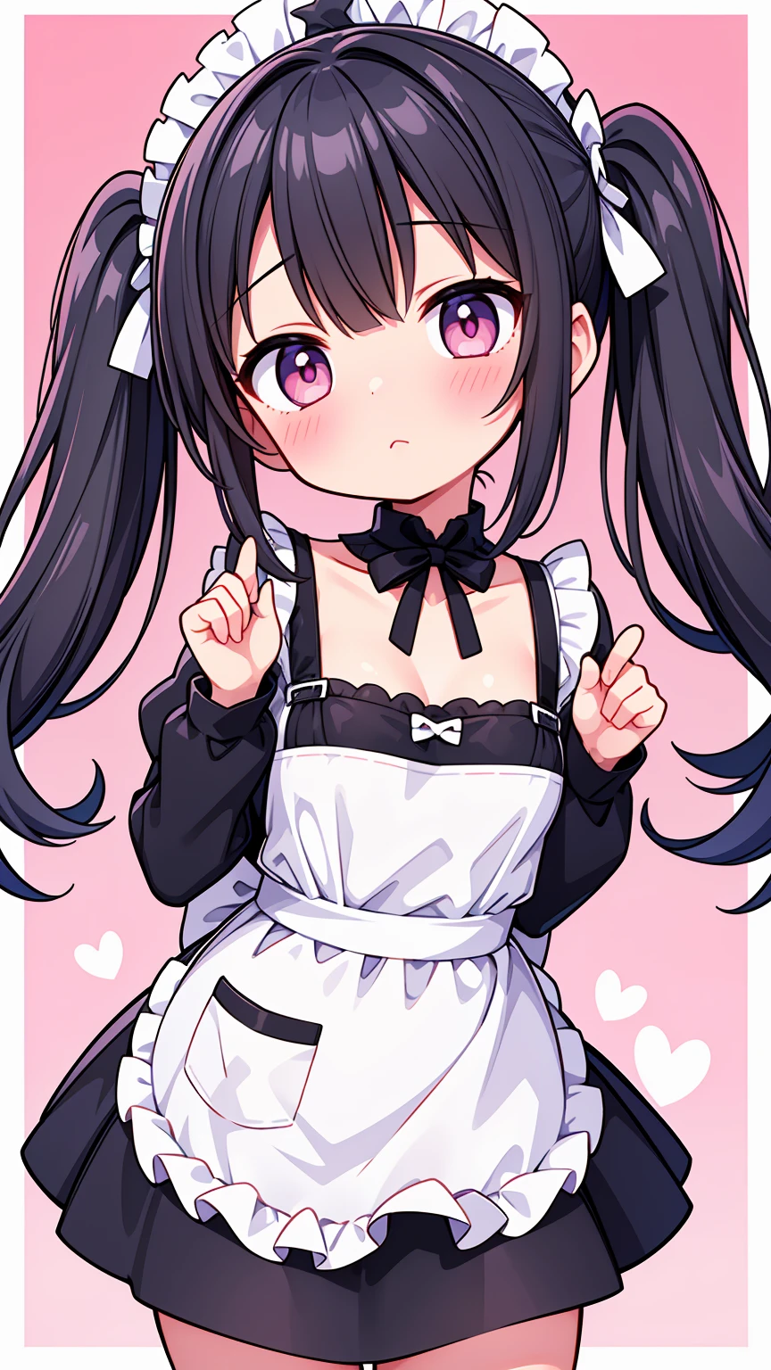 (8K, Highest image quality, highest quality, masterpiece), detailed face, (( girl)), (little lolive) , black hair, short twintails, pink eyes, small breasts, naked apron, cowboy shot, put your hand on your mouth, kitchen background, ((very blushing)), ((detailed hands and fingers)), viewer perspective from below, (very blushing), (very much in love with the viewer)
