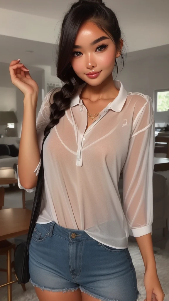 NSFW, Korean female、Golfer、randam angle、Spanning Caddy Bag、Polo shirt wet with sweat、Smaller chest、Perfectly sheer of、Arm Cover、Narrowed eyes、kawaii faces、Rin々Facial expressions、caps、poneyTail、masutepiece、top-quality、14years