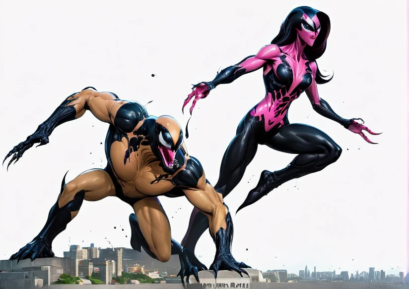 comic (Drawing:1.3) of (Sketch:1.3) a pink alien standing in front of a city, venom symbiote, symbiote, venom, official artwork hdr, screenshot from morbius 2022, hero pose colorful city lighting, 8k hd concept art, venomized, 8k render, 8 k high detail concept art, tor from marvel, background artwork, high detailed official artwork . graphic illustration, comic art, graphic novel art, vibrant, highly detailed