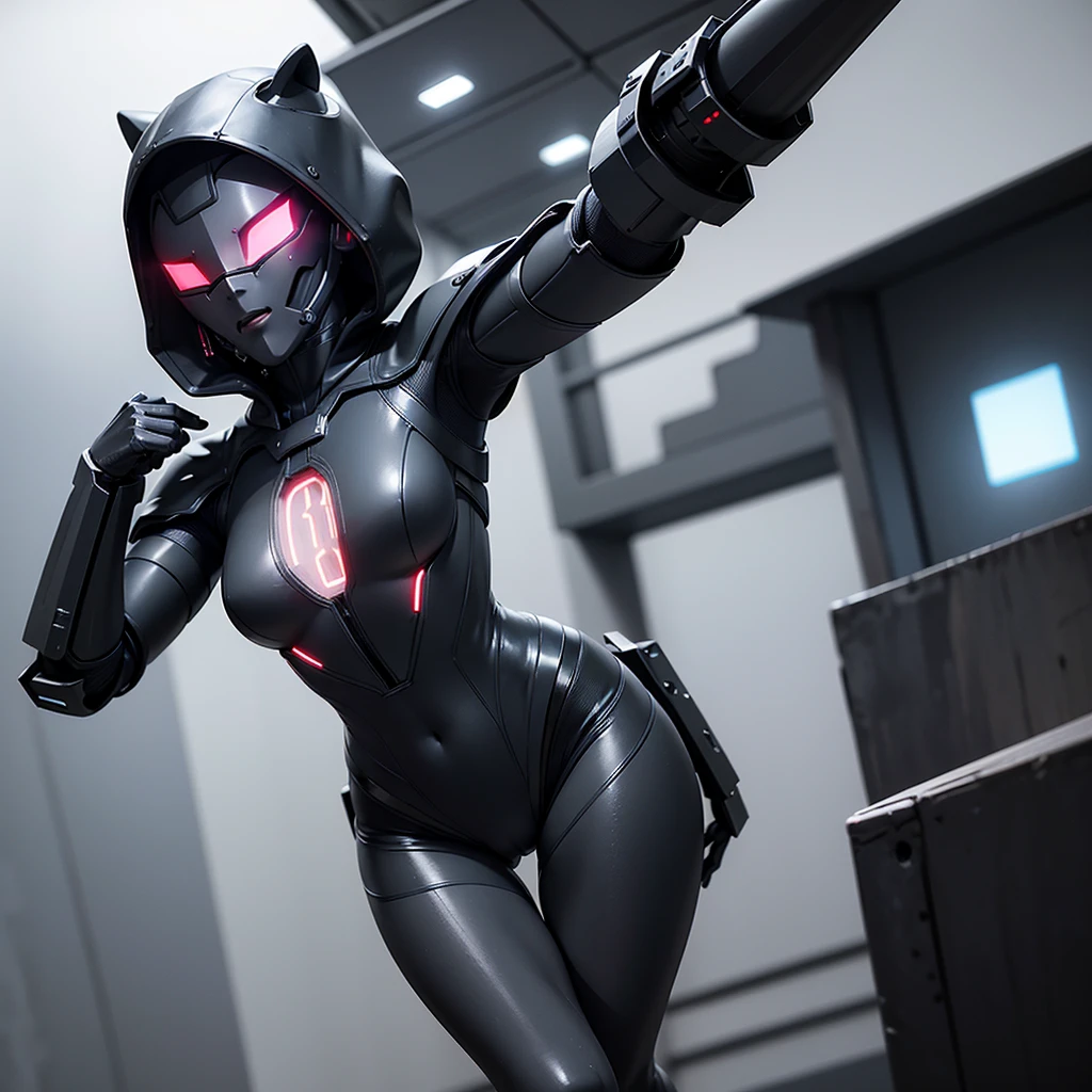 ((of the highest quality)), ((master piece)), (detail:1.4), Translucent black material with mechanical parts and transparent skin, Beautiful woman in cyber bodysuit made of gray carbon material, Glowing pale with LEDs, ((Wide open chest)), Ticker (High dynamic range), Ray tracing, NVIDIA RTX, Super Resolution, Subsurface Scattering PBR Texturing, Post-processing, Anisotropy Filtering, depth of fields, Surface Shading, Accurate simulation of light/Material Interactions, perfectly proportions, Two-tone lighting, Wide aperture, Low ISO, White Balance, 8K, (((Cameltoe))), NSFW, (((black cyber masker))), 25 year old woman, Cyber headgear with dull glowing LEDs, knee high, Dull bangs beautiful short hair, ((Cyber hood with dull glowing LEDs)), beautiful short pink hair, Skin of the hips and thighs, Beautiful body, Chest to feel gravity, (Medium breasts: 1.0), Simple and minimalistic space, Natural sexy poses, Looking down, black steel masker