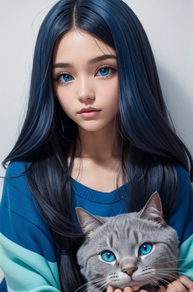 pngTuber cabelo azul touca moletom preto orelha de gato olhos amarelos