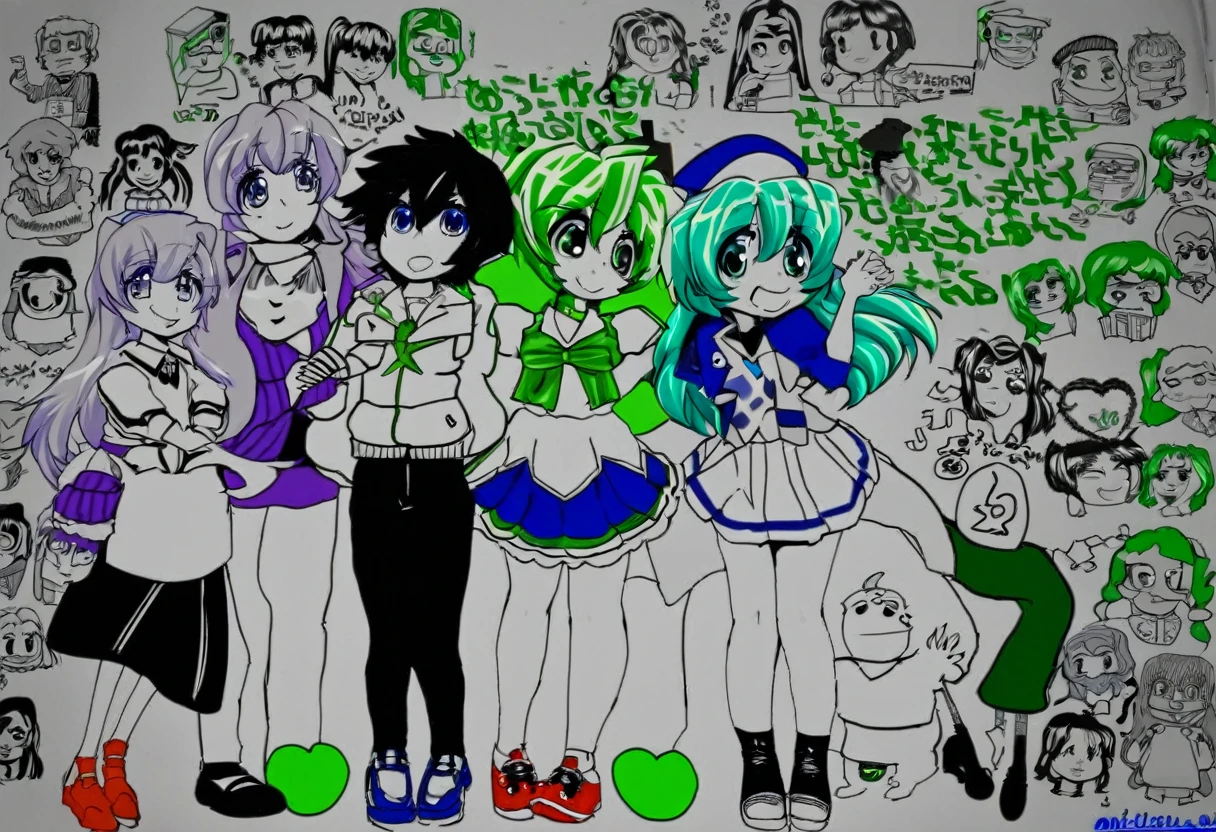 Crea. Una chica con tez clara y ojos color azules amatista,de cabello azul largo, with the UA hero high , saco gris con verde y falda igualmente verde, con las mallas negras y zapatos escolares cafes, mirada seria pero adorable, altura 1.69 16 year old, con un collar estilo rockero negro(en el salon 1a de la escuela UA)