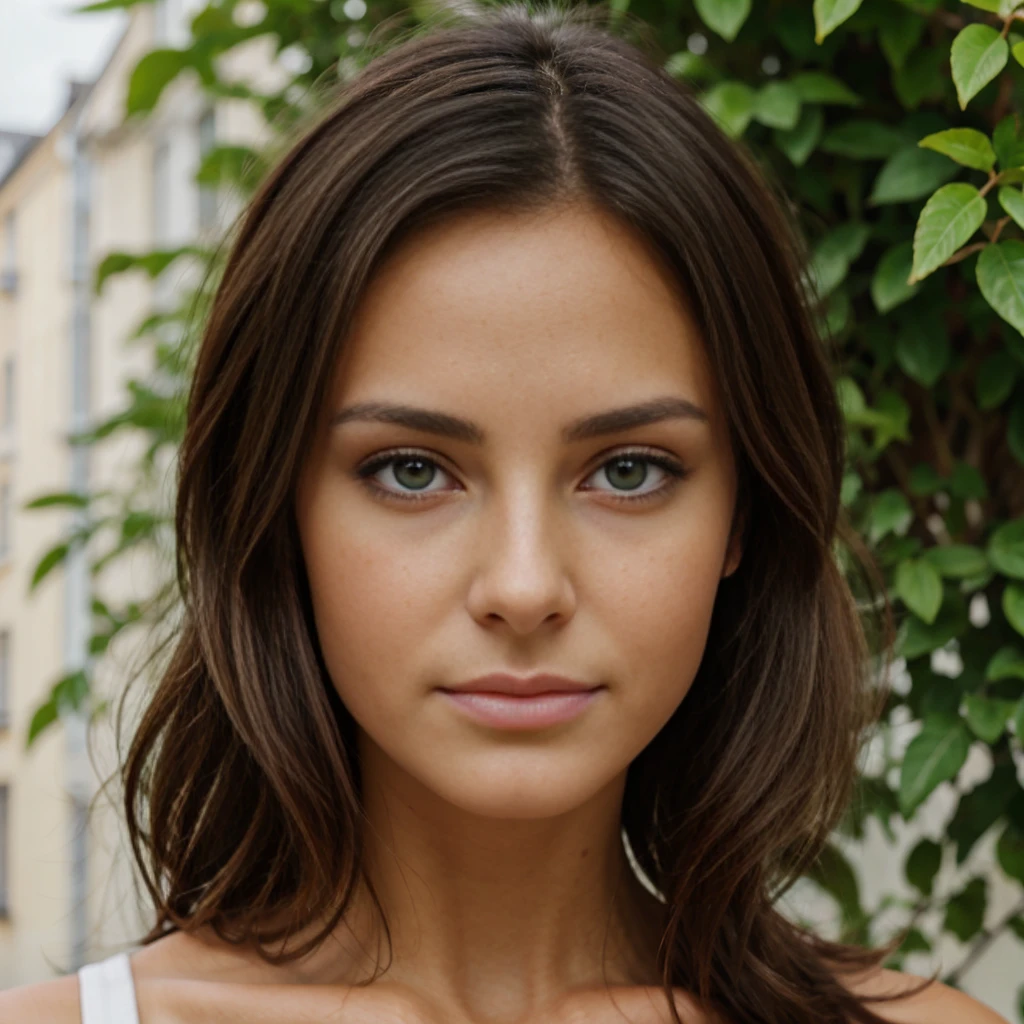 Brune, yeux vert, de face 