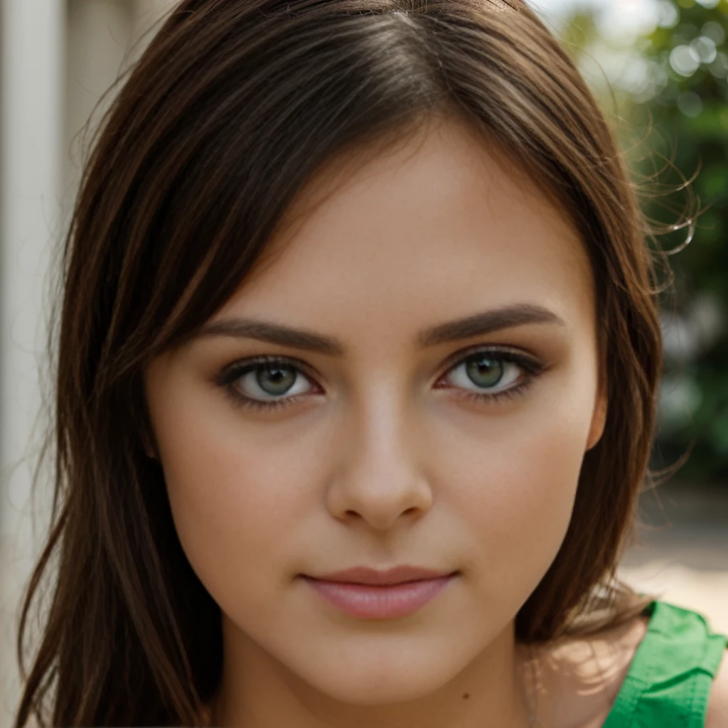 brunette girl, green eyes