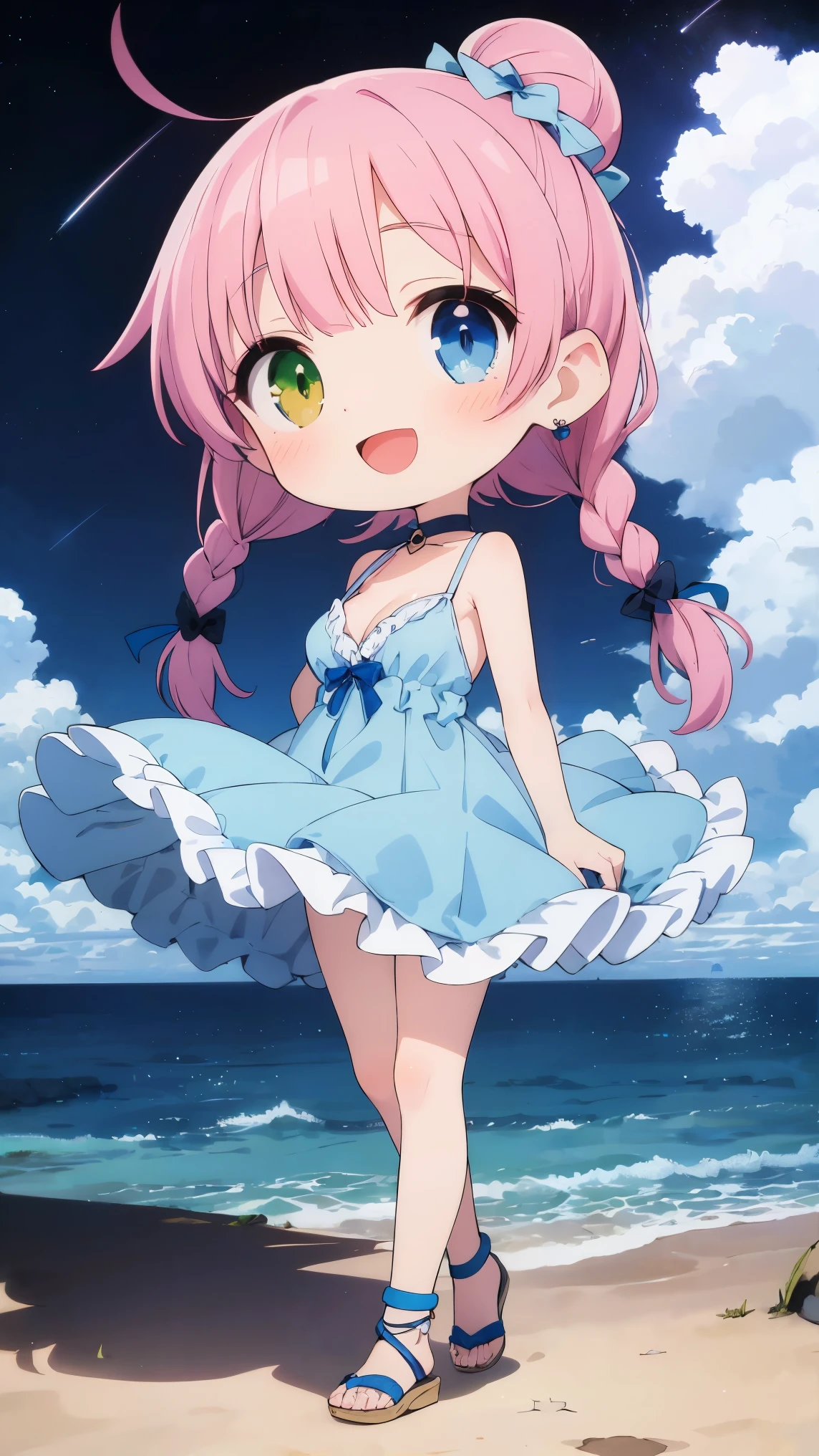 Show me an embarrassed girl wearing a two piece bikini that is too small for her