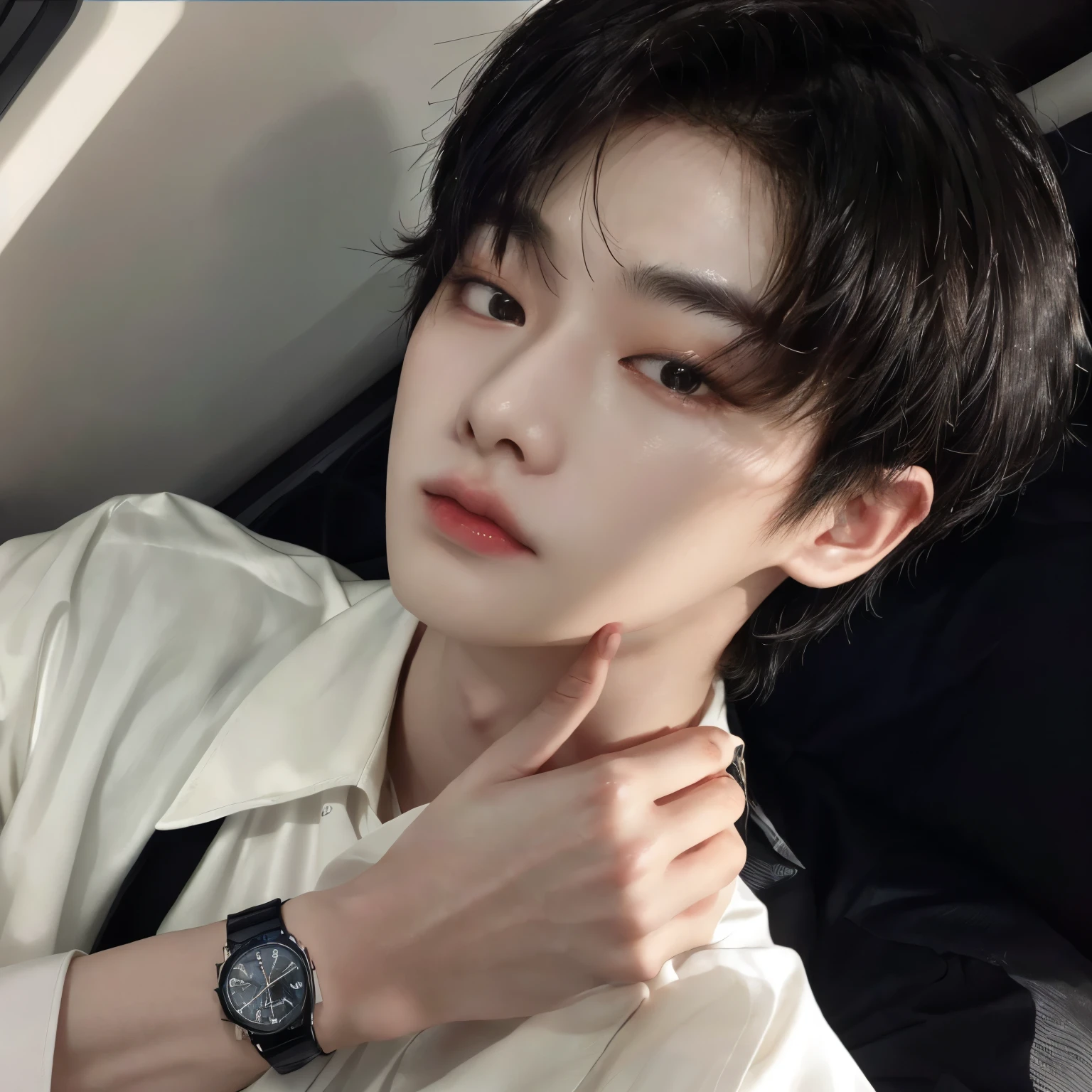 araffed asian man with a watch on his wrist, Jung Jaehyun, cai xukun, Ulzzang ruim, Handsome androgynous prince, adorable and pale korean face, delicate androgynous prince, Jinyoung Shin, androgynous face, Kim Doyoung, 1 Menino de 7 anos, rosto magro, androgynous person, young lovely korean face