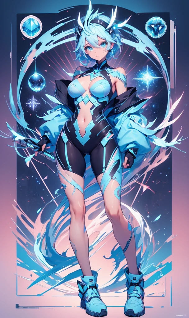 (high-res, vivid colors), blue bird alien, detailed feathers, sparkling eyes, alien landscape, vibrant colors, surreal atmosphere, glowing lights, otherworldly features, intricate patterns, dreamlike scenery, Arctic Frost Ranger: A suit featuring icy blue and frosty white hues, accented with snowflake patterns and frost crystals. This Ranger commands the power of ice and cold, with abilities such as creating blizzards, forming ice constructs for defense, and freezing enemies in their tracks.