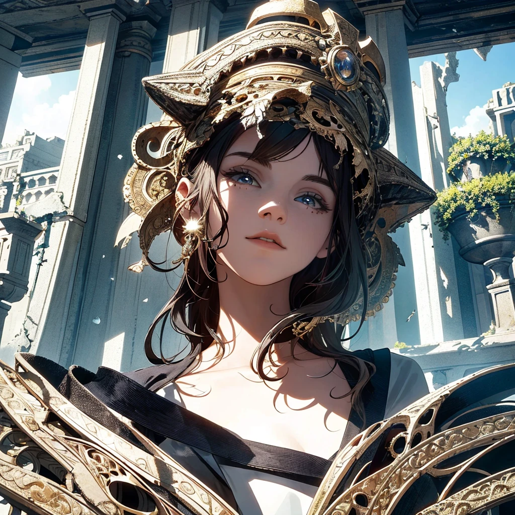 Absurd, high resolution, ultra-detailed, (1 girl:1.3), broken, design a beautiful temple scene, intricate architecture, lush gardens, and a sense of peace and spirituality. Broken, creating an image of a destructive demon with terrifying features, dark powers, and a thirst for chaos and destruction. Broken, designed with a fisheye effect image that captures a wide field of view with a unique curved viewing angle. Break to create rooftop views in urban environments with panoramic cityscapes, dramatic skylines, and a sense of elevation. Break , illustrating the tender moments between parents and children, capturing their bonds, love, and connection. Broken, using pointillism to illustrate images, carefully placed tiny dots of color to create a cohesive and visually stunning whole.