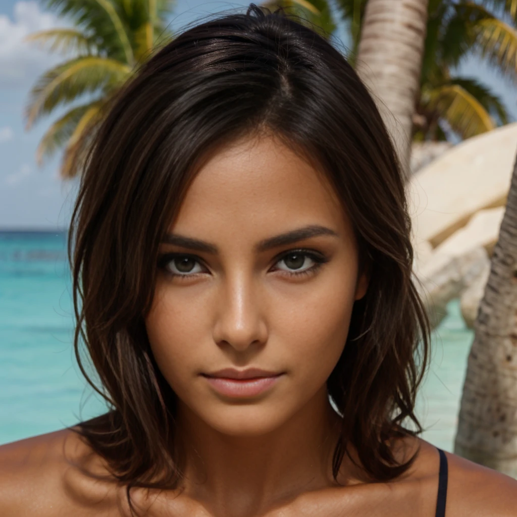 brune, yeux noir, cheveux long, tanned skin