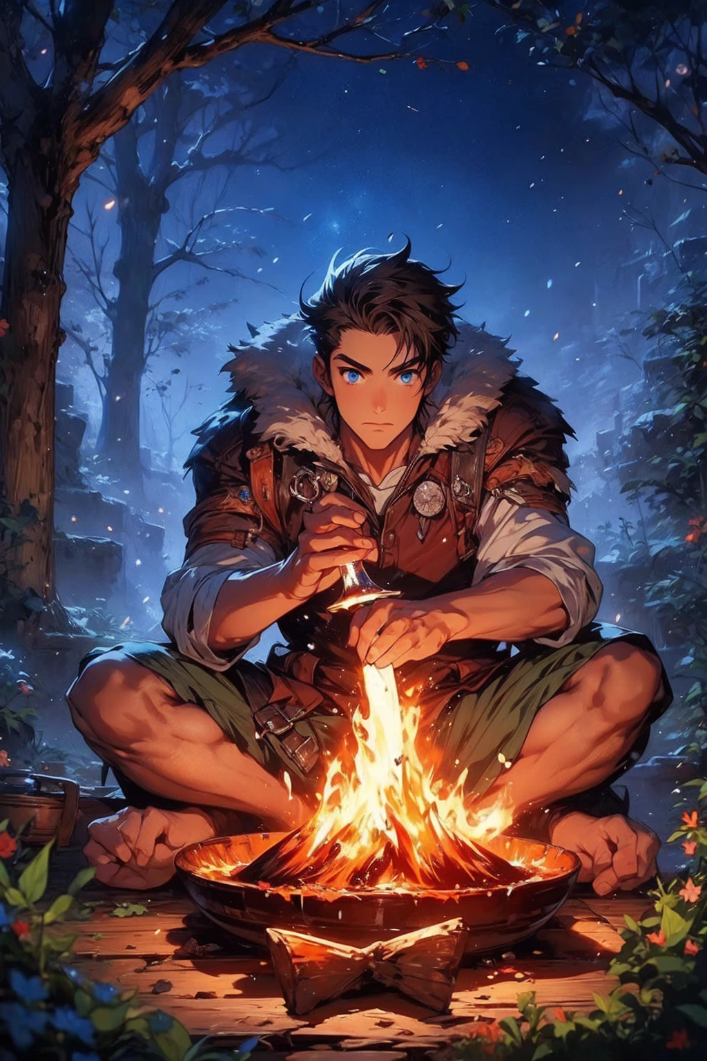 masterpiece, 20 years guy, brown hair, blue eyes, anime