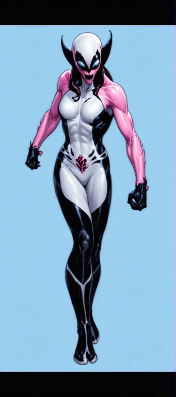 comic (Drawing:1.3) of (Sketch:1.3) a pink alien standing in front of a city, venom symbiote, symbiote, venom, official artwork hdr, screenshot from morbius 2022, hero pose colorful city lighting, 8k hd concept art, venomized, 8k render, 8 k high detail concept art, tor from marvel, background artwork, high detailed official artwork . graphic illustration, comic art, graphic novel art, vibrant, highly detailed