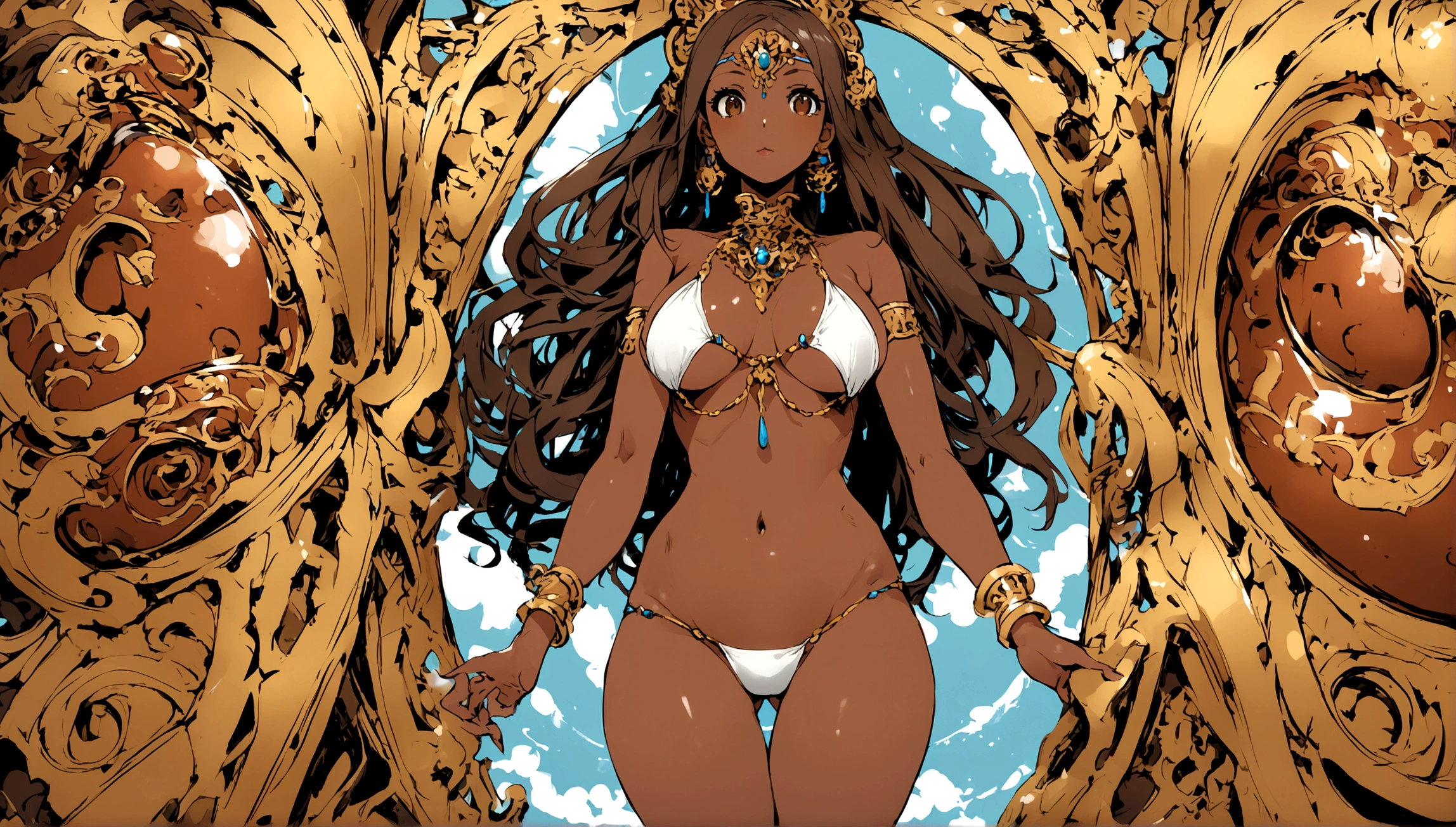 brown skinned girl with in bikini. first plane of