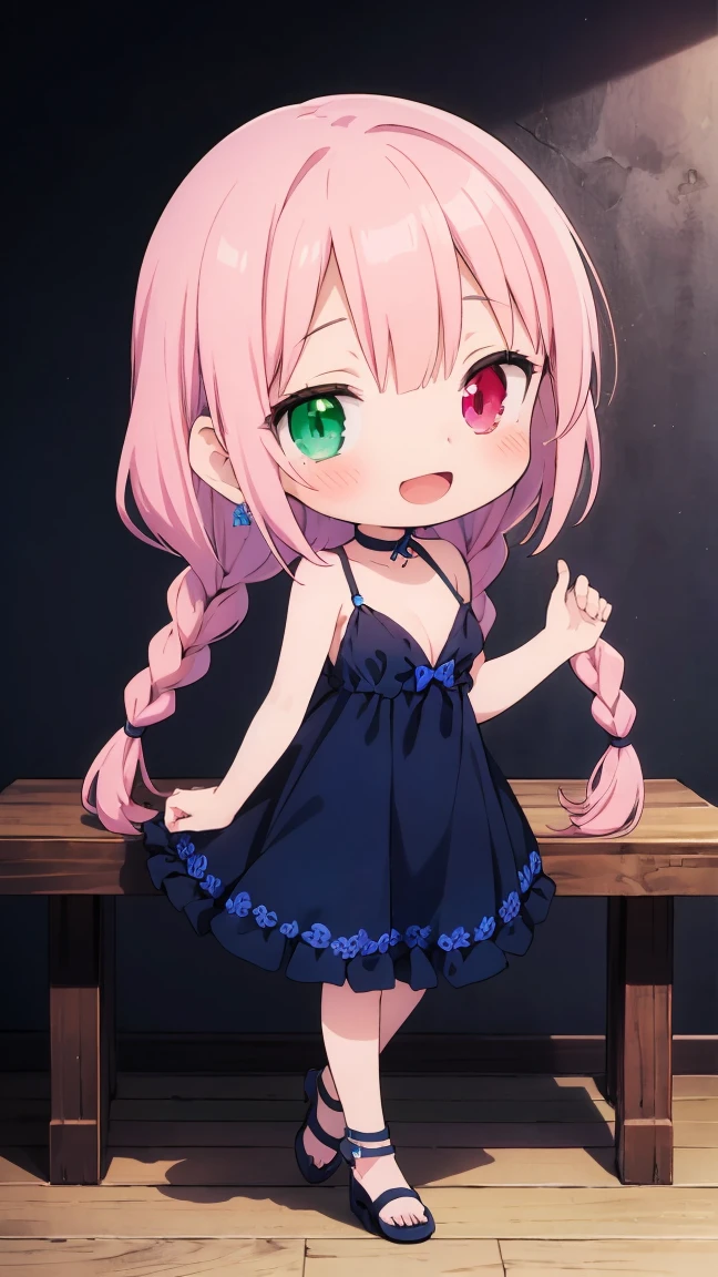 (8k, RAW photo, best quality, masterpiece, highres, absurdres, ultra detailed:1.3), (Photography, realistic, photo-realistic:1.4), (beautiful natural lighting, beautiful deatailed shadow, beautiful detailed glow :1.4), atmospheric,(chibi,full body:1.6),
BREAK 1 beautiful girl,Solo,(Cute:1.5),(Chibi:0.6),(Kawaii:1.5),(Loli:0.95),BREAK,(s old girl),Very detailed,Colorful,Highest Detail,Clear Skin,Beautiful Skin,Shy,Very detailed,Colorful,Highest Detail,BREAK (heterochromia,blue eyes,green eyes:1.75),BREAK,(champagne pink hair,medium length:1.6),(twin braids,a little curl,one twisted braid,princess cut:1.3),(cleavage,big breasts,beautiful breasts:1.5),(long eyelashes,double eyelids:1.2),(:d,blush:1.4),(glossy Skin,Transparent,Beautiful Skin:1.45),
//Character
1girl,
BREAK
//Fashions
Hydrangea Silk Slip Dress,
Dress, slinky, silk slip dress in gradient of hydrangea-inspired hues, blending from deep purple at the top to pale pink at the hem, dress features plunging neckline and thin spaghetti straps, offering seductive, yet elegant look,
Details, Delicate, hand-embroidered hydrangea blossoms cascade down one side of the dress, adding texture and visual interest, dress has high slit on one side, revealing hint of leg with each step,
BREAK
Accessories, matching silk choker with small hydrangea charm, dangling earrings with floral motifs , thin, diamond-encrusted anklet,
Footwear, High-heeled sandals in metallic silver or gold, complementing the dress’s gradient colors,
Hair and Makeup, Hair styled in sleek, high ponytail or loose, messy bun, Makeup includes bold eyeliner, smoky eyeshadow in shades of purple and pink , bold, berry-colored lipstick,
BREAK
(read a grimoire on leather cover, sit cross-legged:1.6), lots of star patterned background, colorful heart, light particles,
BREAK wakame,wakame,wakame,(cowboy shot, from front:1.4), BREAK manga illustration,manga style,