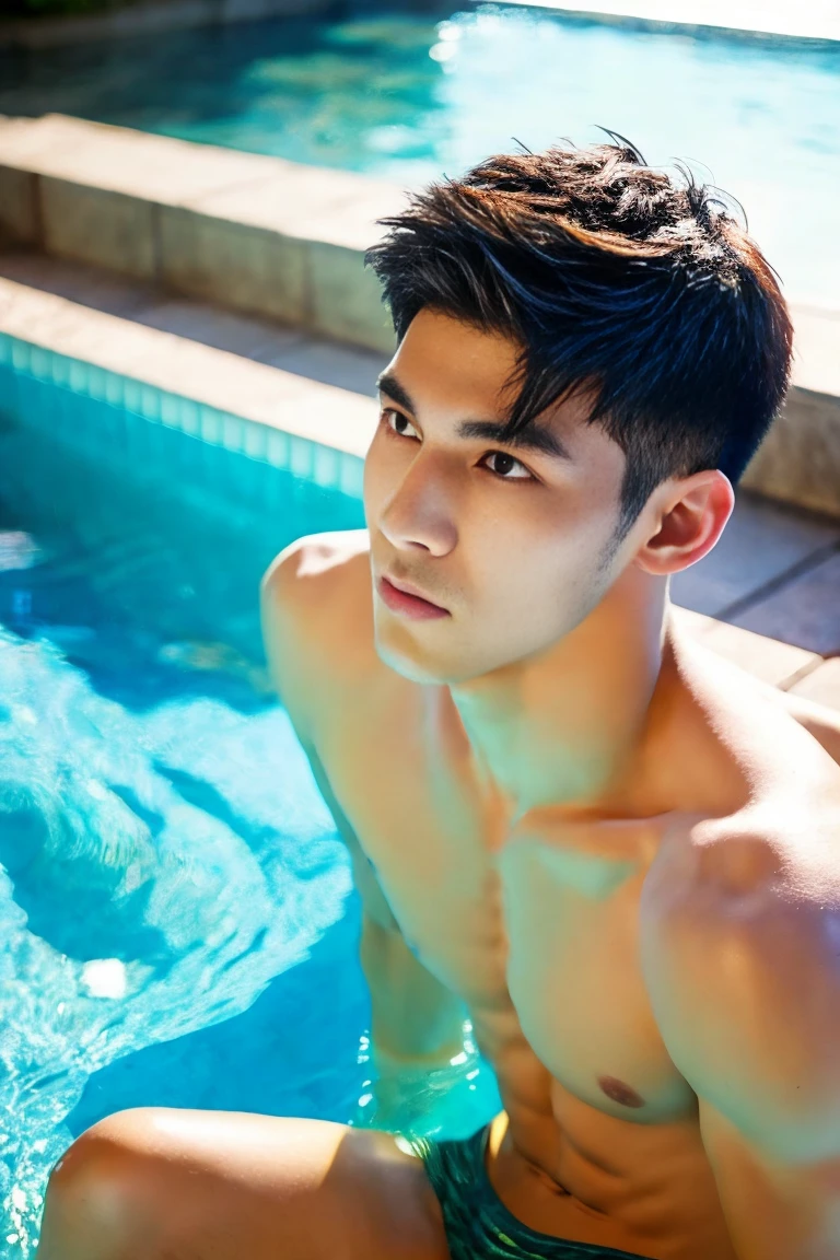 boy,Look youthful,naked,The penis is large enough for his age., There is hair all over the body.., Short haircut, Look at the camera, Detailed parts of the face, perfect anatomy, Symmetrical body, Manly, charming, Active Boy, pool background, sexy pose, Monastic gender, Asia boy 18 years old old, shirtless :: Highly detailed, Asia, sexually, charming body, realistic, human skin, short hairstyle, handsome chad chin, shirtless, handsome, charming, sexy young man, pubic hair, Be a man, sexuallyly charming, human skin, (Make eye contact), handsome, charming,
