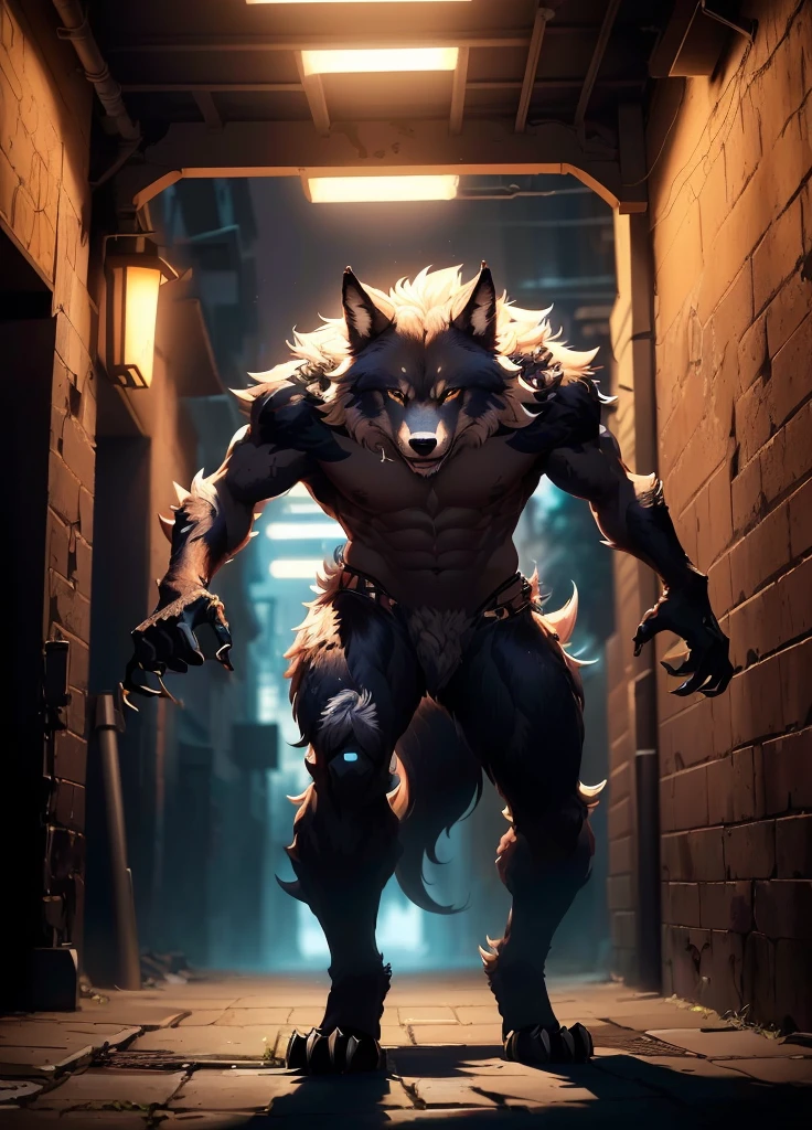 um close de uma pessoa em um beco escuro com um gato nas costas, muscular lobisomem, angry high moral sexy lobisomem, lobisomem, um lobo minotauro, lobisomem man, lobisomem?, badass anime 8 k, werewolf&quot;, arte estilizada de fantasia urbana, portrait of a lobisomem, an anthropomorphic wolf, um lobo antro, from cryptid academia