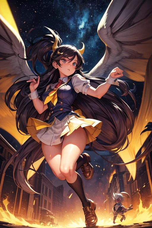 Personagem: Filia (Skullgirls)
Description:
Create a detailed illustration of Filia, the iconic character from the game Skullgirls. Filia is a young woman with long, dark hair., dominados por um parasita chamado Samson. His appearance is striking, with her classic school uniform consisting of a short skirt, blusa com gravata, meias e sapatos escolares. Samson, o parasita, gives your hair a lively and menacing look, formando garras e dentes afiados.
Position and Expression:
Filia must be in a dynamic position, como se estivesse prestes a atacar. Your expression must be determined and fierce, showing your courage and readiness for battle.
Specific Details:
Cabelos de Filia/Samson: Filia's hair must be lively and threatening, com Samson formando garras e dentes. Be sure to highlight Samson's parasitic nature, showing its integration with Filia's hair.
Uniforme Escolar: Filia must be wearing her classic . A saia deve ser azul escura ou preta, a blusa branca com uma gravata vermelha. Details like knee-high socks and school shoes are essential.
Ambiente: An urban night setting, talvez uma rua deserta com luzes de postes, to give a darker and more dramatic tone to the scene. Alternativamente, a combat environment with debris and sparks can increase the intensity of the image.
Estilo de Arte:
Estilo: Anime/Manga, with an emphasis on details and shadows to give depth and intensity to the scene.
Cores: Use uma paleta de cores vivas e contrastantes, com destaque para o azul escuro, preto e vermelho, complementados por tons mais claros para a pele e o fundo.
Atmosfera:
The illustration should convey a sense of action and urgency, com Filia e Samson prontos para enfrentar qualquer desafio. The scene should be dynamic and full of energy, capturing the essence of the Skullgirls game and the character Filia.