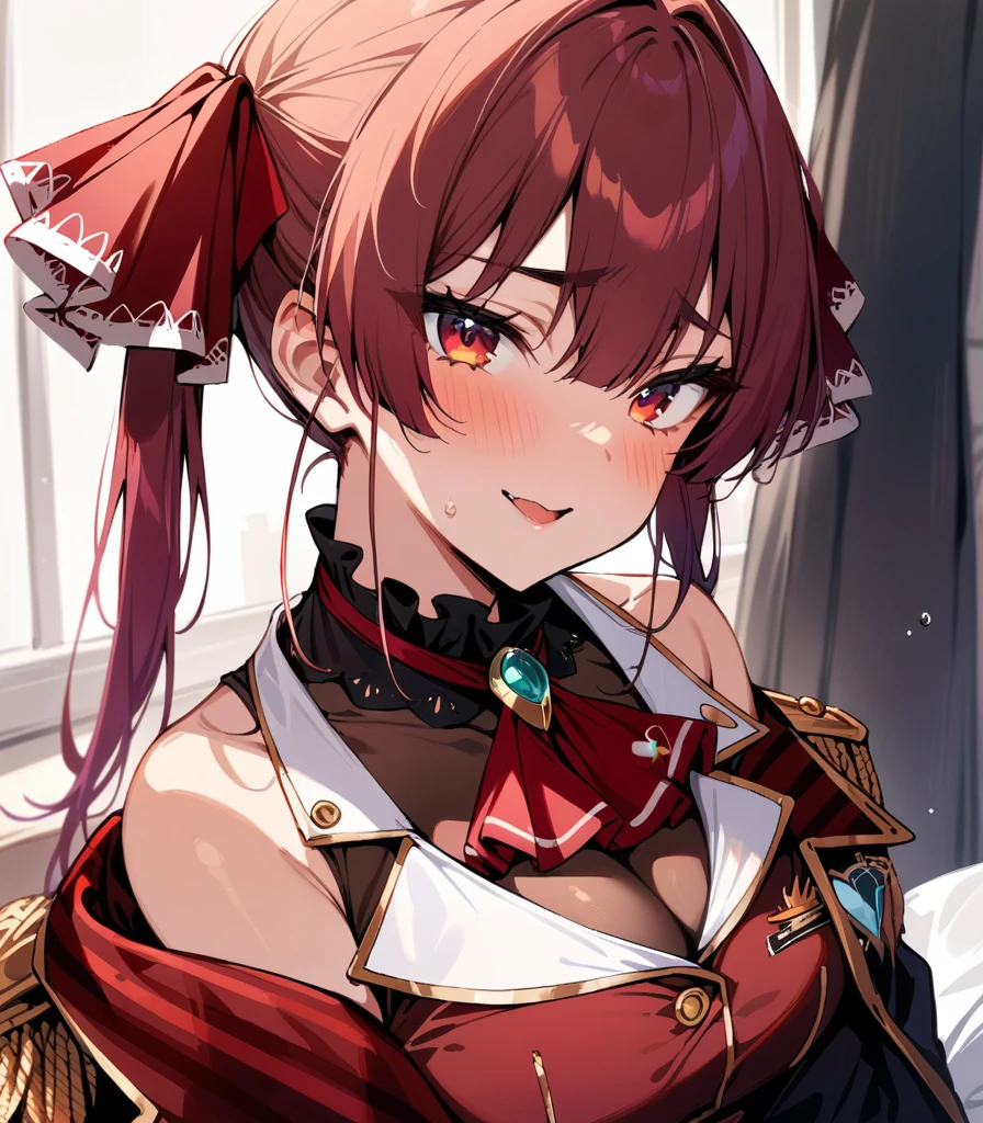 NSFW、(((a closeup)))、she wears a maid outfit、deep kissing、Kisses with tongue out、droolng、up of face、red tide、