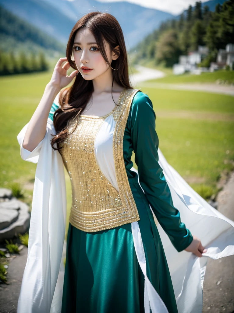 (((HD photo))), ultra high res.photorealistic:. 1.4, UHD wearing shalwar kameez hijab in naran kaghan