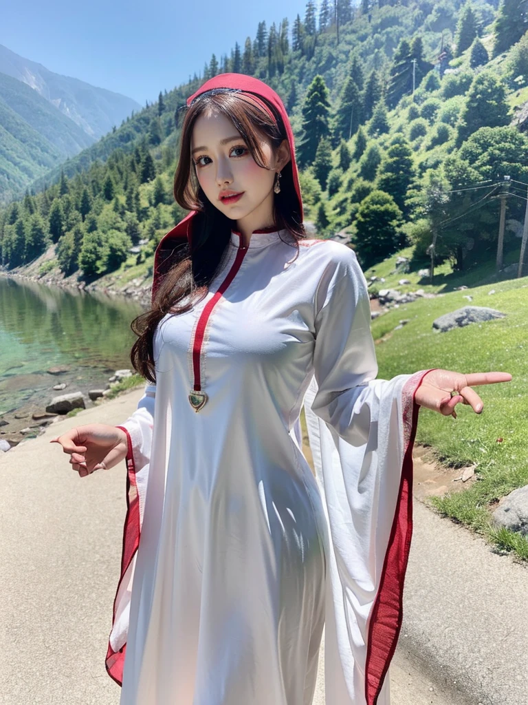 (((HD photo))), ultra high res.photorealistic:. 1.4, UHD wearing shalwar kameez hijab in naran kaghan